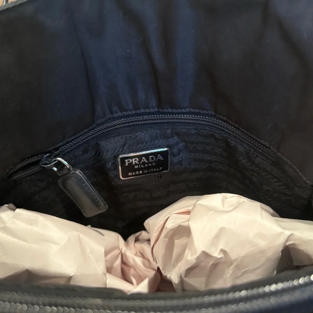 Prada Black Nylon Shoulder Bag w/ Silver and  Saffiano Black Leather Chain Strap - Picture 6 of 12